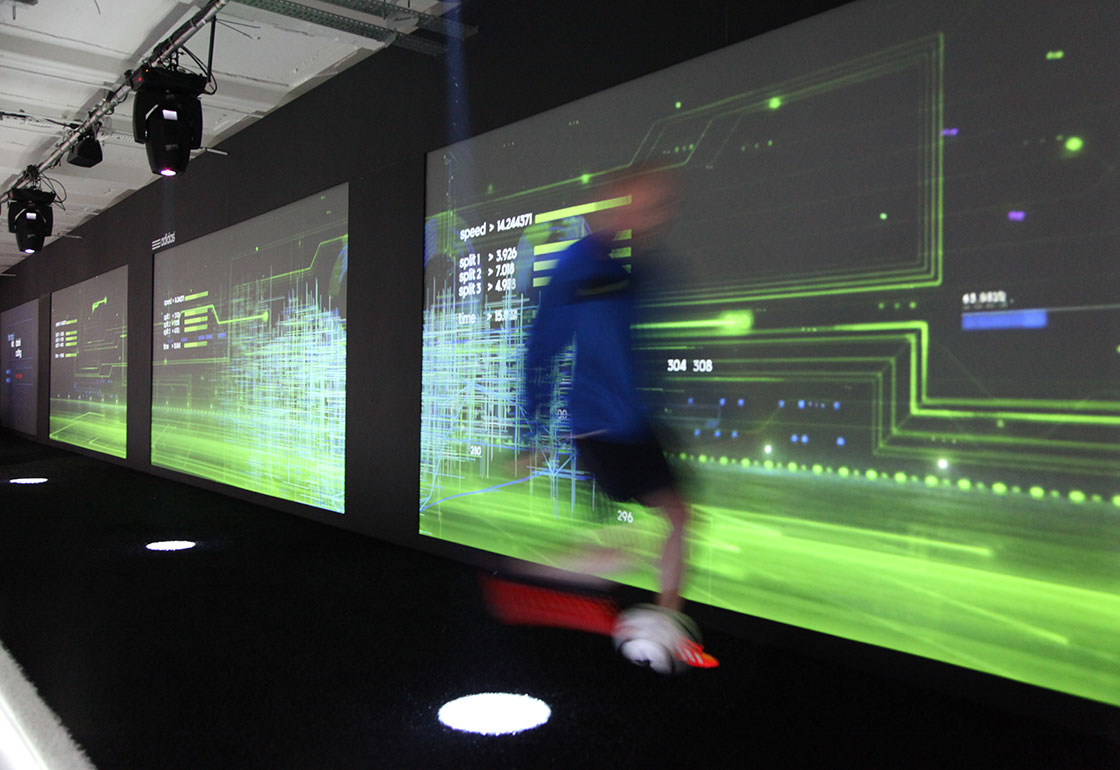 A runner in front of data visualisation