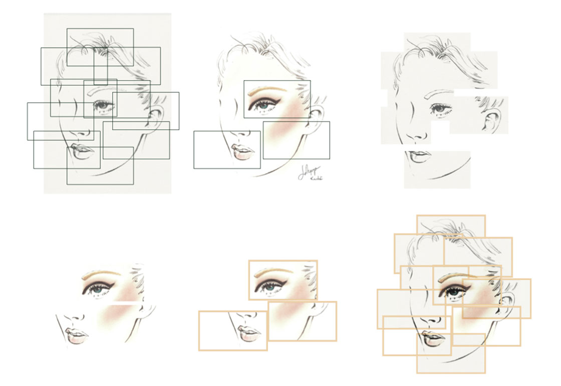 Working illustrations showing the women's face