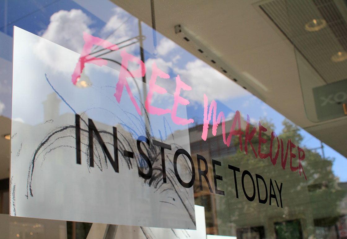 A sign on the shop window