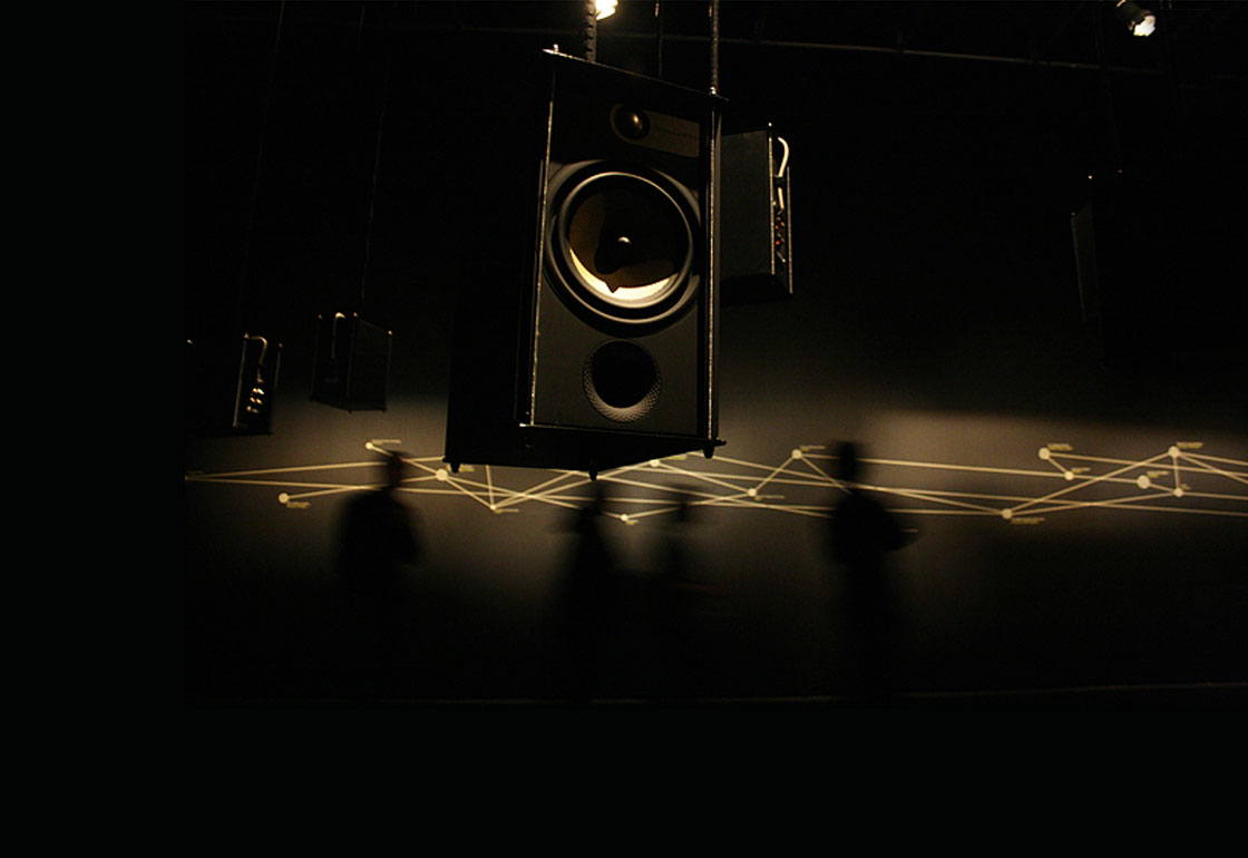 Installation of hanging speakers in a dark room