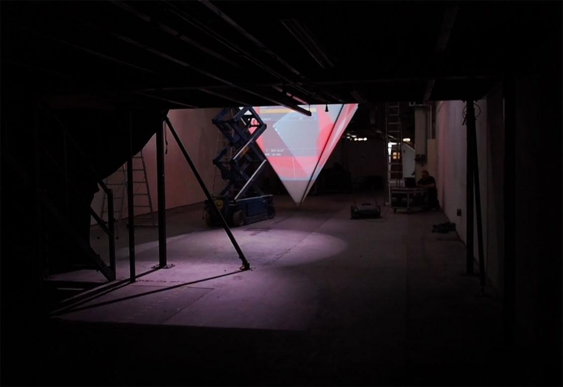 Dark space with show setup and pyramid