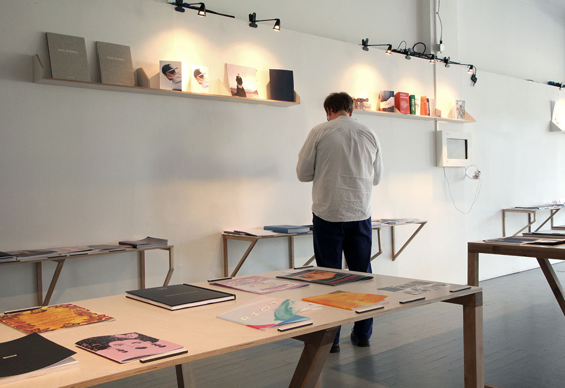 Tables and shelves in the exhibition