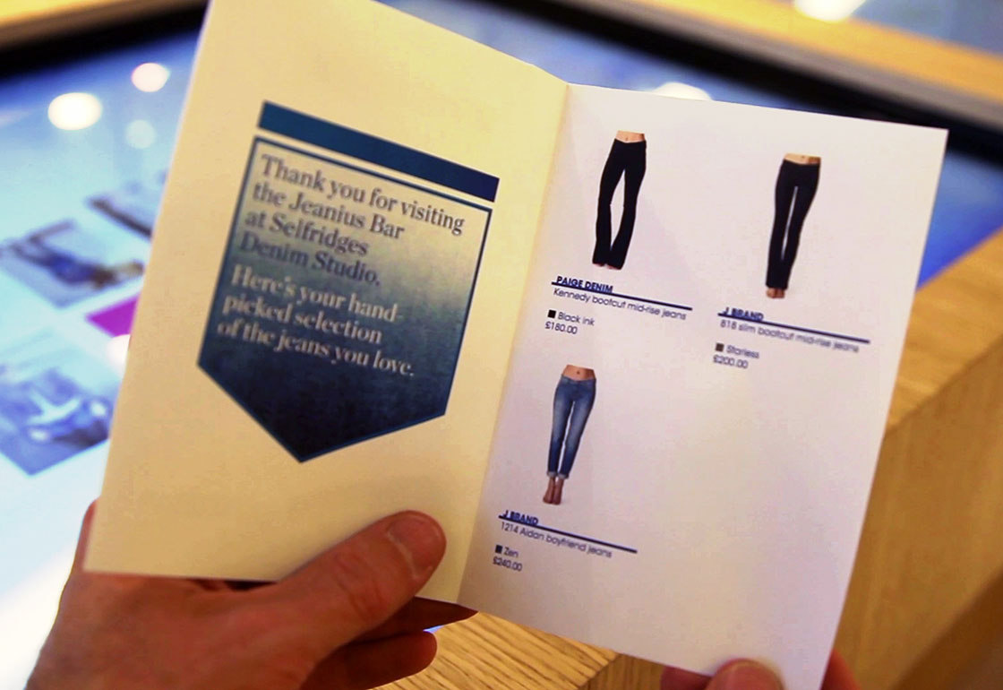 A print-out showing jeans from the table