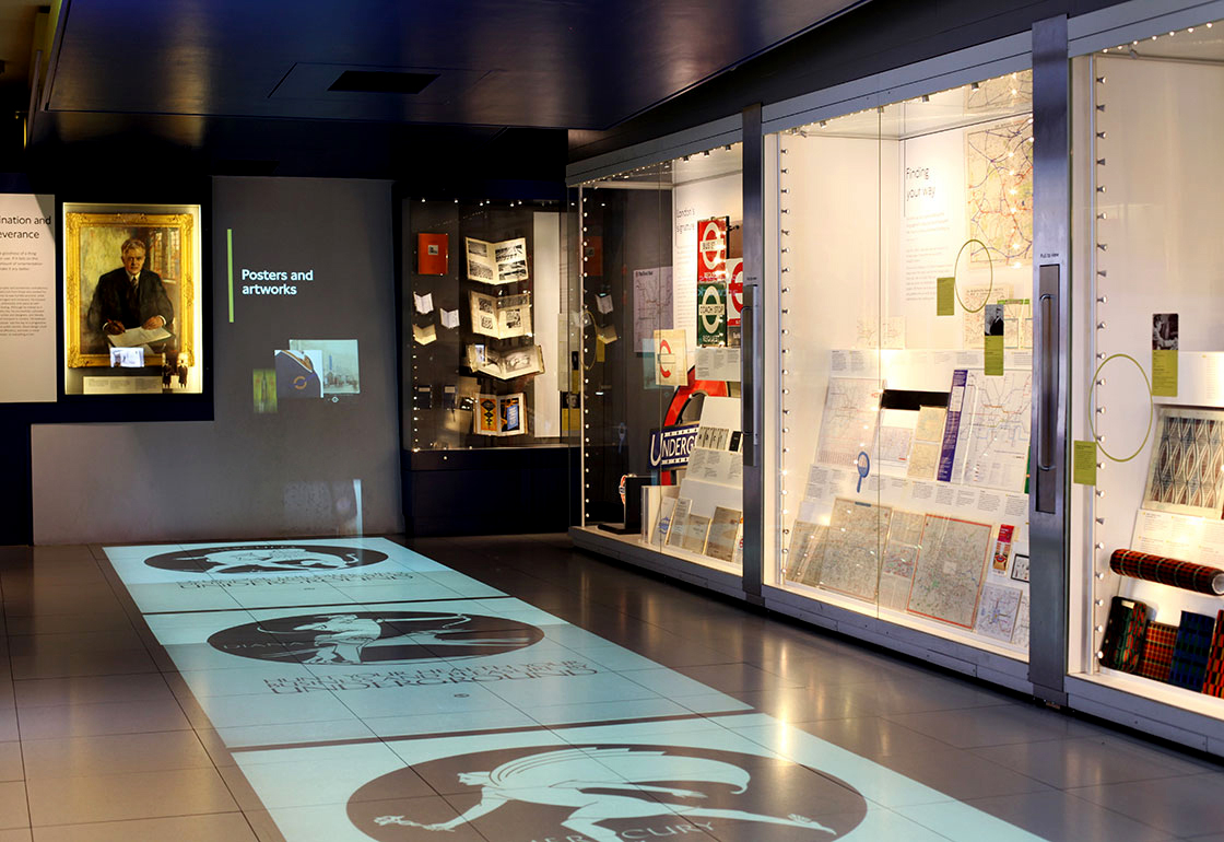 Projected archive images on the gallery floor