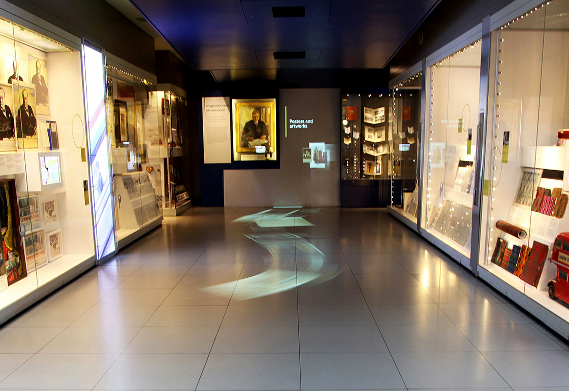 Projected archive images on the gallery floor