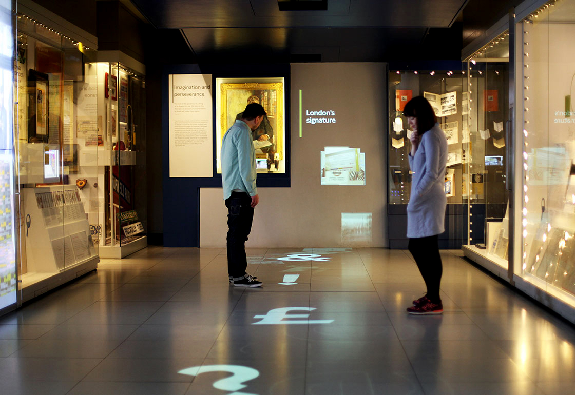 Projected archive images on the gallery floor