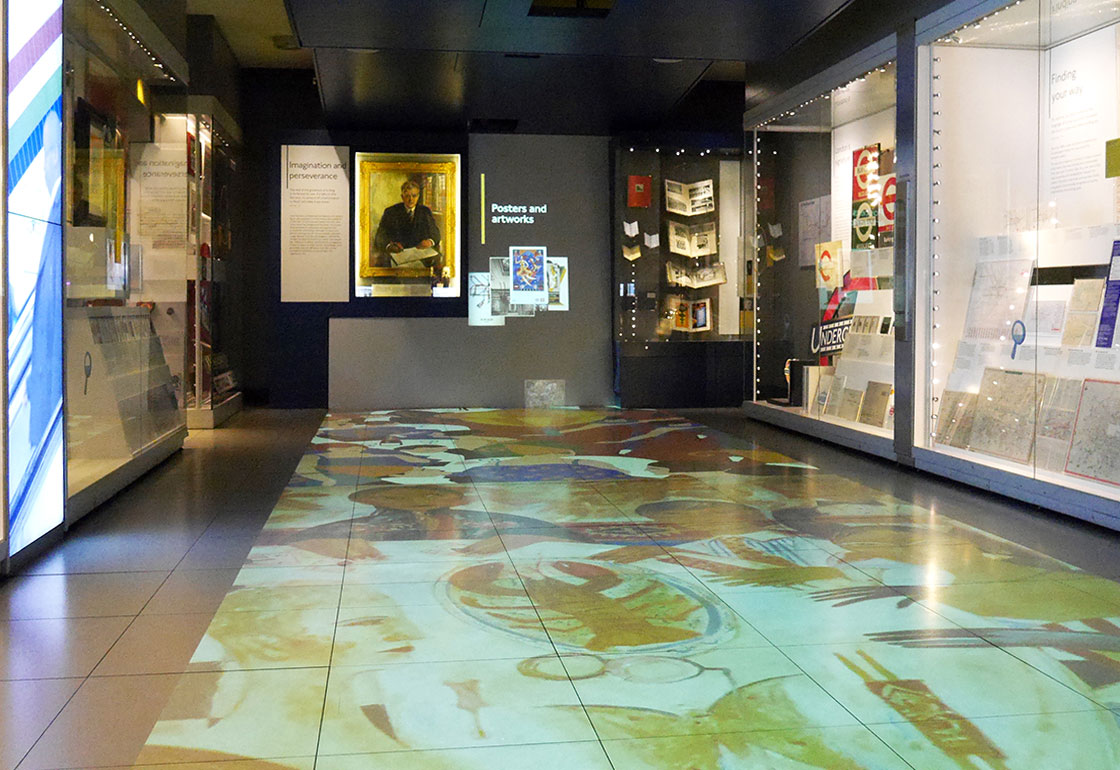 Projected archive images on the gallery floor